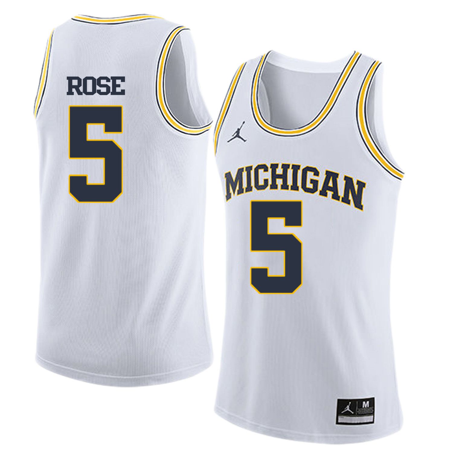 Men Jordan University of Michigan Basketball White #5 Rose Customized NCAA Jerseys